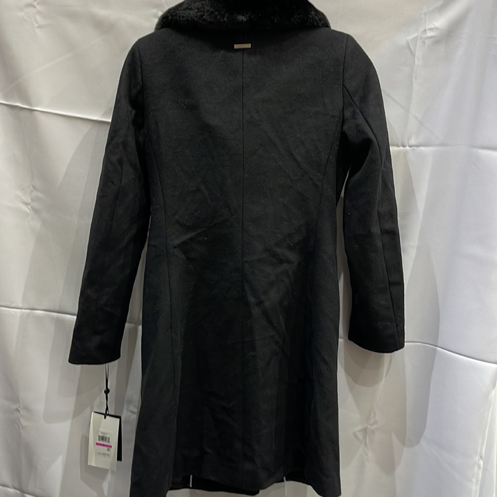 BNWT DKNY Full Length Fur collar Black wool Coat XXS - Picture 8 of 11